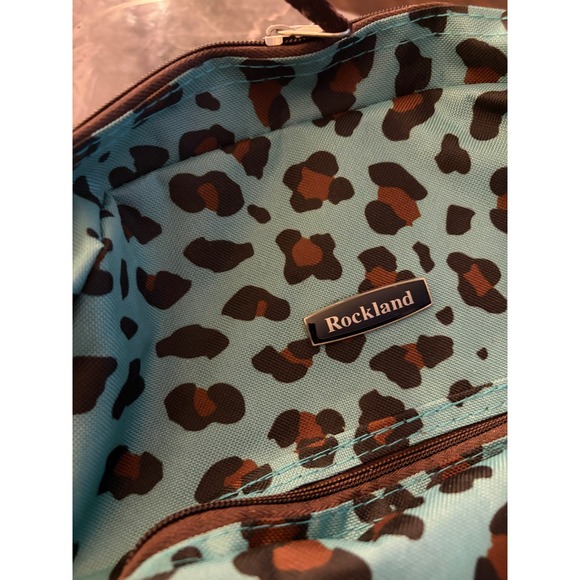 Rockland 17"  Rolling Backpack Teal Leopard Print Wheeled Carry On Travel Bag - Picture 3 of 6